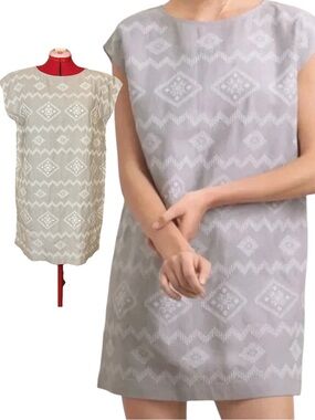 Wilfred Blondelle Grey Embroidered Linen Mix Shift Dress by Aritzia Size Medium